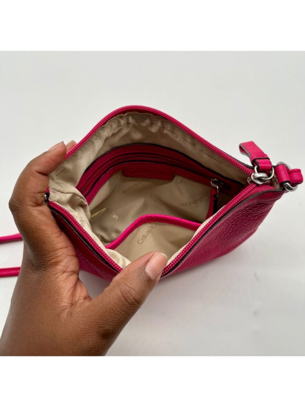 Calvin Klein Pink Pebbled Leather Crossbody Bag - Picture 10 of 10